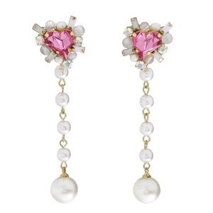 Sweet Heart Fancy Stone_Rose♡+gemston+pearls_Earrings