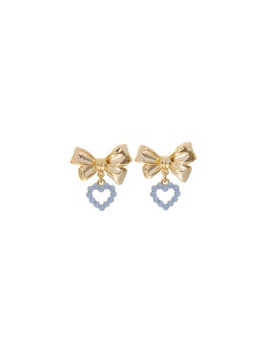 [딸기샤베트]LOVI 55_Mellow ribbon + VVV heart _에어 블루 오팔 드롭 골드_Earrings