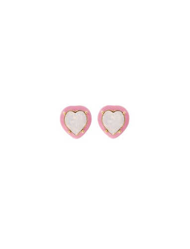 [딸기샤베트] Bubble 53_Heart 화이트 오팔 스왈 + 파스텔 핑크 에나멜_Earrings
