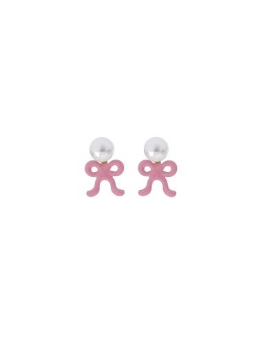 [딸기샤베트] Bubble 79_Ribbon T 실버 진주+클러치 파스텔 로즈 에나멜_Earrings