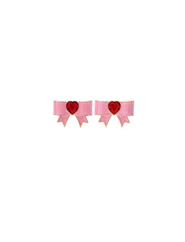[딸기샤베트] UFFIZI_Ribbon 053_ 에나멜 V 핑크 빨간하트 로즈골드_Earrings