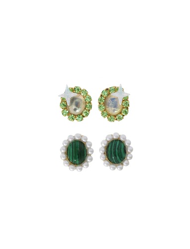[딸기샤베트][925 Silver Post] . NANA Oval 890 초록 말라카이트 문스톤 천연 원석 gemstone_Earrings
