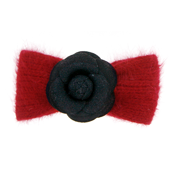 Camellia★_까멜리아_black flower+red angora_Ribbon_Hair pin