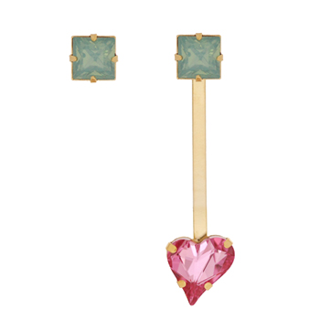 Sweet Heart Fancy Stone_Light rose+mint_long_스왈 하트_드롭 Earrings