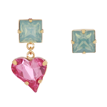 Sweet Heart Fancy Stone_Light rose+mint_하트 Earrings