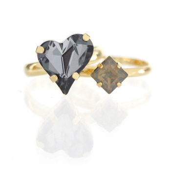 Sweet Heart Fancy Stone_ black diamond+sand◇_Ring