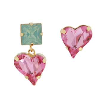 Sweet Heart Fancy Stone_light rose+mint_스왈  하트+하트 Earrings