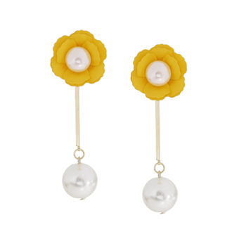 Vivid flower_yellow+pearl_Earrings