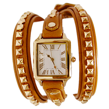 THE DIVA_Brown_Leather_Mini Gold Stud_★ Watch