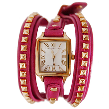 THE DIVA_Pink_Leather_Mini Gold Stud_★ Watch