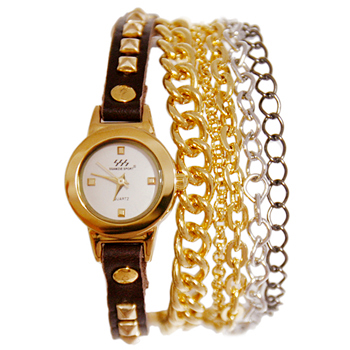 The Chic_Brown_Leather_Mini Gold Stud+Chain_★ Watch 