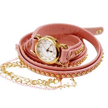 THE DIVA_Baby Pink_Leather_Mini Gold Stud_★ Watch[Designed by Strawberry Sherbet]