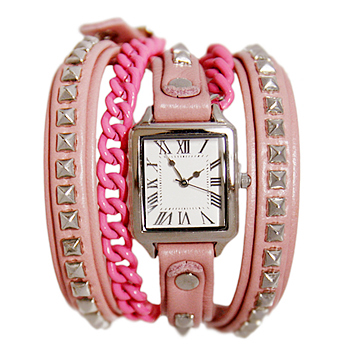 THE DIVA_Pink_Leather_Mini Silver Stud_★ Watch[Designed by Strawberry Sherbet]