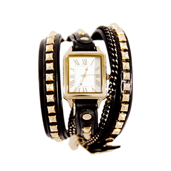 THE DIVA_Deep black_Leather_Mini Gold Stud_★ Watch[Designed by Strawberry Sherbet]