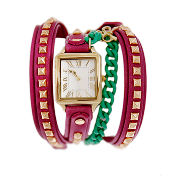 THE DIVA_Watermelon_Leather_Mini Gold Stud_★ Watch[Designed by Strawberry Sherbet]