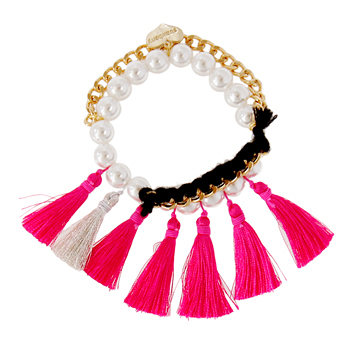 Fun Pink_Tassel+Pearl_Bracelet