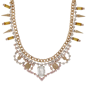 Pink&amp;Yellow glow_Crystal+Stud_Necklace 