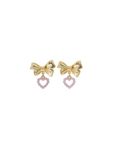 [딸기샤베트]LOVI 30_Mellow ribbon + VVV heart _로즈트오팔 드롭 골드_Earrings