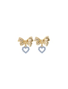[딸기샤베트]LOVI 55_Mellow ribbon + VVV heart _에어 블루 오팔 드롭 골드_Earrings