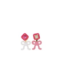 [딸기샤베트] Bubble 19_Square+Ribbon 언발 핑크+화이트 에나멜 리본 클러치 스왈_Earrings