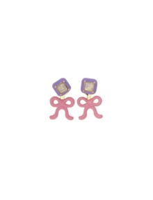[딸기샤베트] Bubble 07_Square+Ribbon 바이올렛 핑크 에나멜 클러치 스왈_Earrings