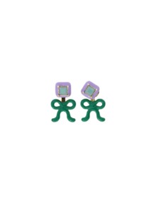[딸기샤베트] Bubble 64_Square+Ribbon 바이올렛 에나멜+민트오팔+ 그린리본 클러치 스왈_Earrings