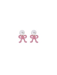 [딸기샤베트] Bubble 79_Ribbon T 실버 진주+클러치 파스텔 로즈 에나멜_Earrings