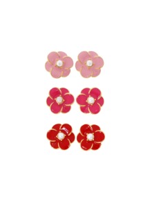 [딸기샤베트] Bubble 115_Camellia Flower 분홍 빨강 그라데이션 골드 실버침_Earrings