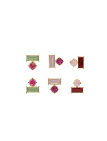 [딸기샤베트] uni 마카롱_미니+롱 핑크 로즈 오팔 직사각 Earrings