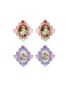 [딸기샤베트] NAOMI 523 핑크 보라 까메오 소녀 에폭시 하트 별 나비 은침 Earrings