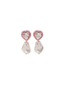[딸기샤베트] Bubble 1022_Heart 로즈 스와로브스키 + 에나멜 + 바로크진주 클러치_Earrings