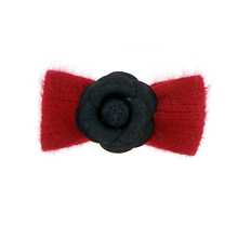 Camellia★_까멜리아_black flower+red angora_Ribbon_Hair pin