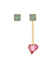 Sweet Heart Fancy Stone_Light rose+mint_long_스왈 하트_드롭 Earrings