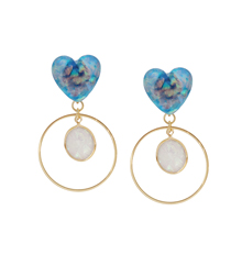 하트 Milky_キラキラ sequins blue heart+round+opal_클립형 귀찌 드롭_Earrings 