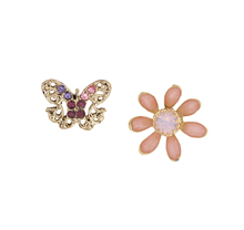 Pink choco_flower+burtterfly_언발란스_Earrings