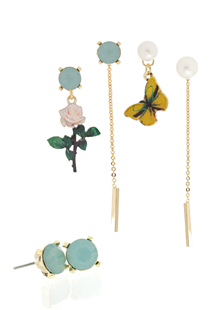 Dear moon_스왈 원형_pacific opal+rose+butterfly_드롭_셋트_Earrings