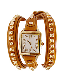 THE DIVA_Brown_Leather_Mini Gold Stud_★ Watch