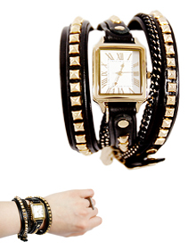 THE DIVA_Deep black_Leather_Mini Gold Stud_★ Watch[Designed by Strawberry Sherbet]
