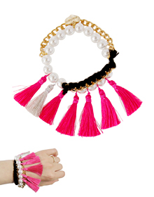 Fun Pink_Tassel+Pearl_Bracelet